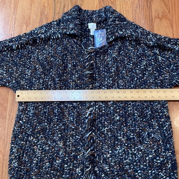 Chico’s Size 2 Medium multi color crochet sweater open front fringe sparkle - Picture 5 of 15
